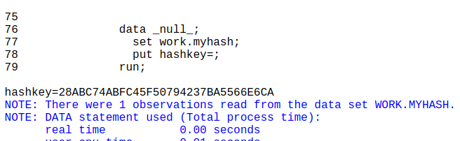 sas md5 hash dataset log results